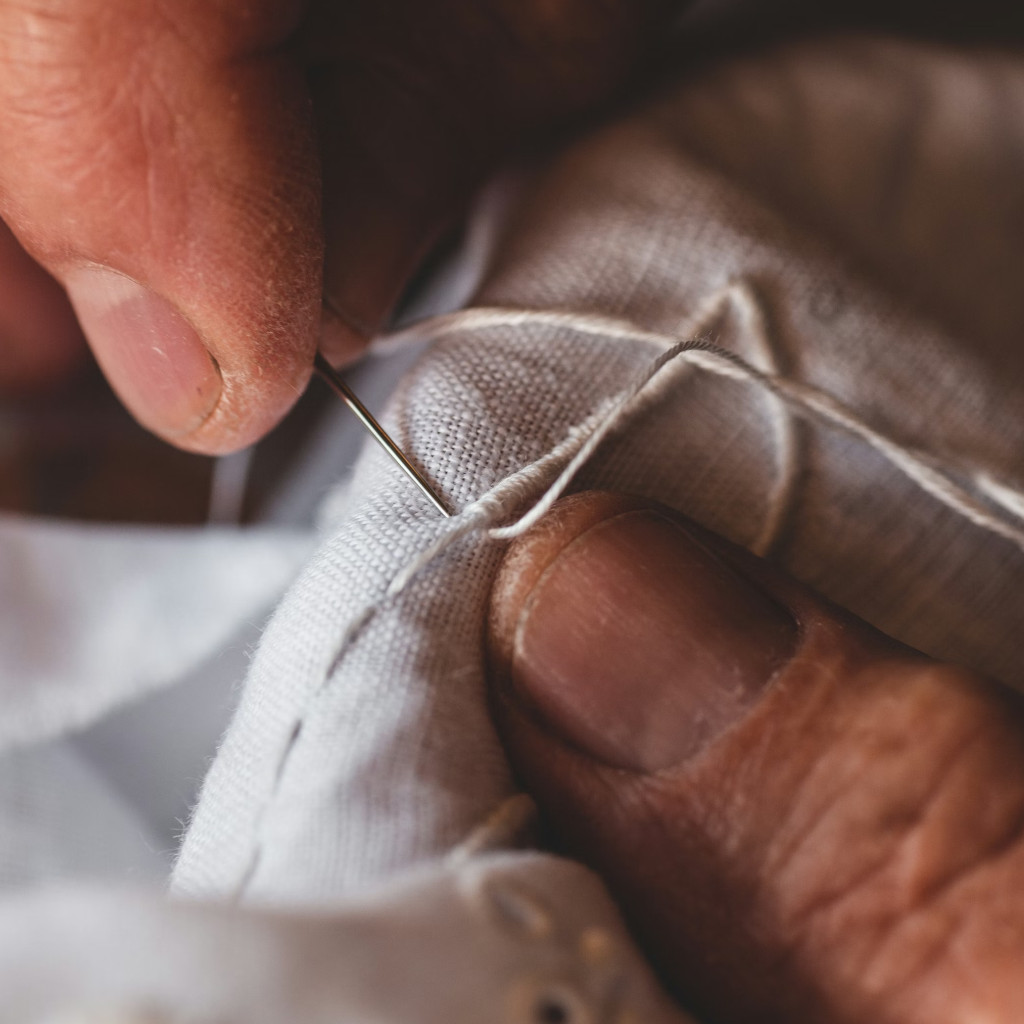 Closeup of hands sewing
