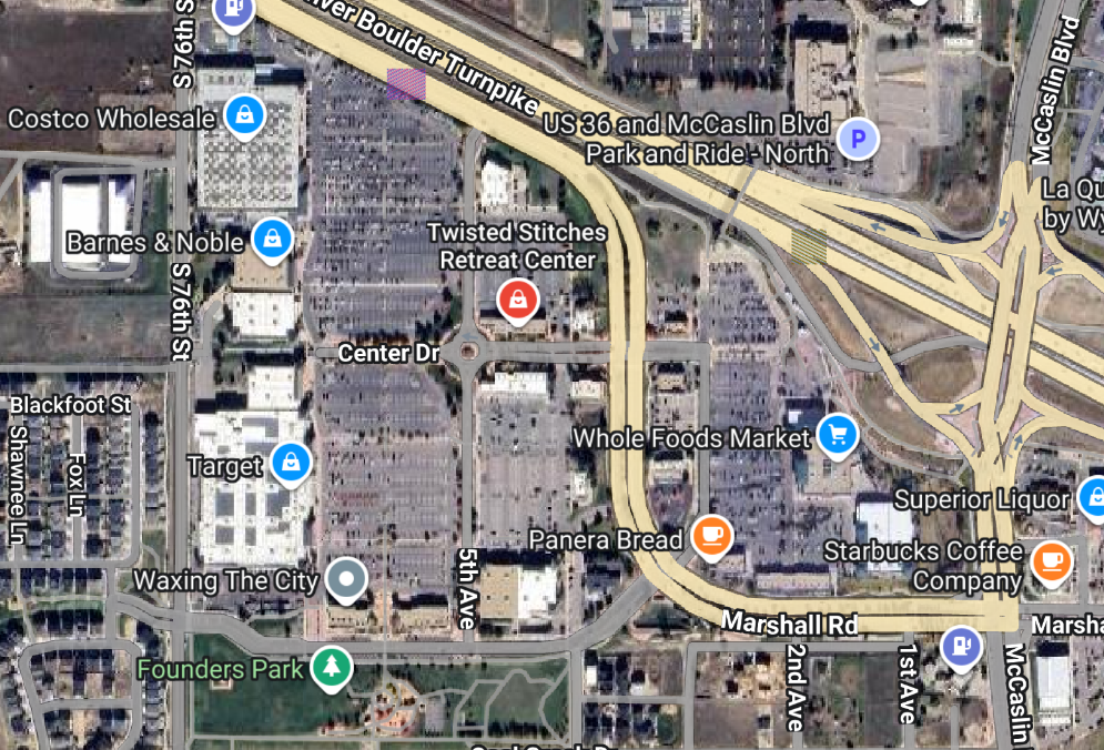 Map for Twisted Stitches in Superior Colorado